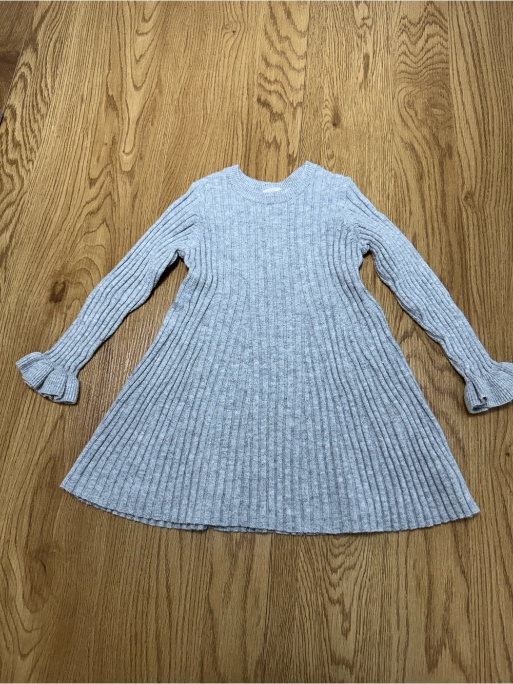 GAP Light Gray Ribbed Knit Dress with Ruffle Cuffs